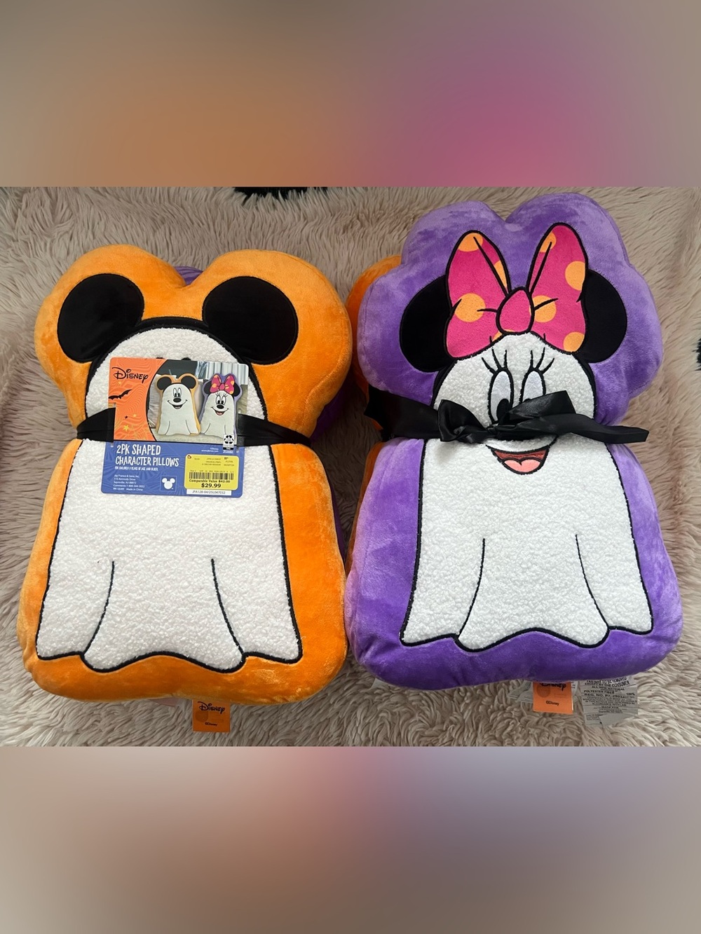 NEW Disney Halloween Mickey & Minnie Colorful Ghost Sherpa Pillows (1 of ea)